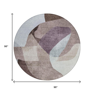 HomeRoots 5' Brown and Taupe Abstract Area Rug – Stylish, Washable, Durable for Indoor and Outdoor Spaces 8' Round 630443