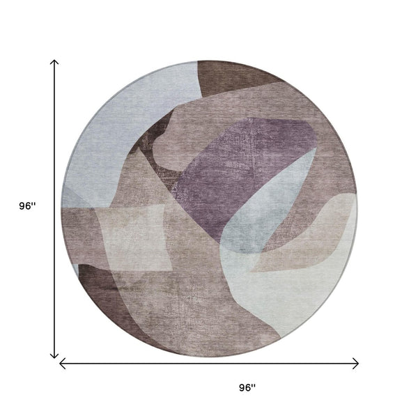 HomeRoots 5' Brown and Taupe Abstract Area Rug – Stylish, Washable, Durable for Indoor and Outdoor Spaces 8' Round 630443