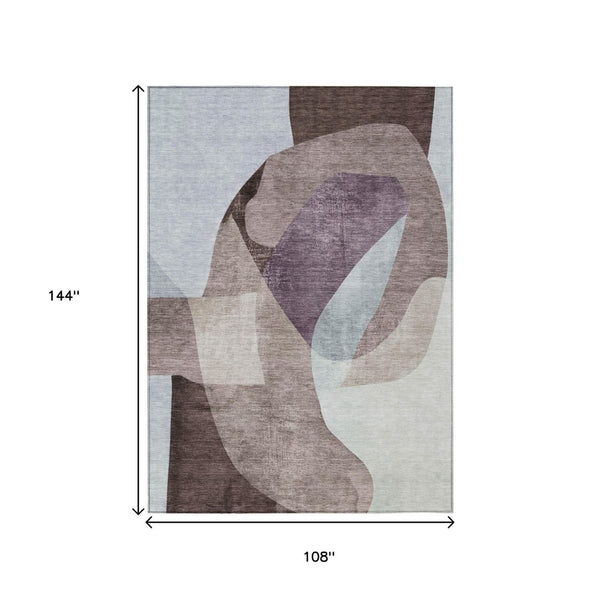HomeRoots 5' Brown and Taupe Abstract Area Rug – Stylish, Washable, Durable for Indoor and Outdoor Spaces 9' X 12' 630445