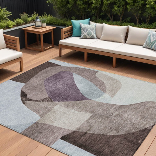 HomeRoots 5' Brown and Taupe Abstract Area Rug – Stylish, Washable, Durable for Indoor and Outdoor Spaces 9' X 12' 630445