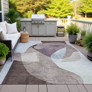 HomeRoots 5' Brown and Taupe Abstract Area Rug – Stylish, Washable, Durable for Indoor and Outdoor Spaces 9' X 12' 630445