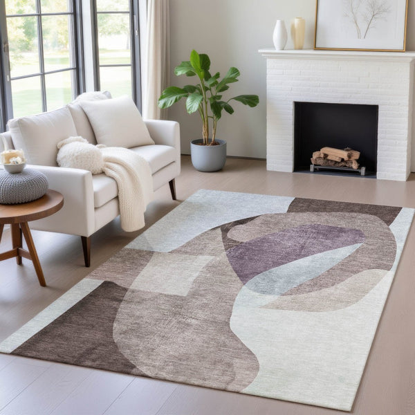 HomeRoots 5' Brown and Taupe Abstract Area Rug – Stylish, Washable, Durable for Indoor and Outdoor Spaces 9' X 12' 630445