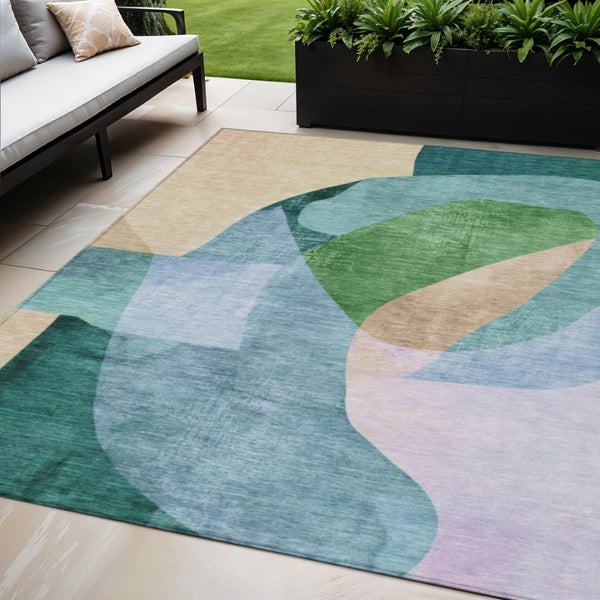HomeRoots 5' Vibrant Green and Teal Abstract Indoor Outdoor Area Rug – Stylish, Machine Washable, Versatile Decor 5' X 8' 630448