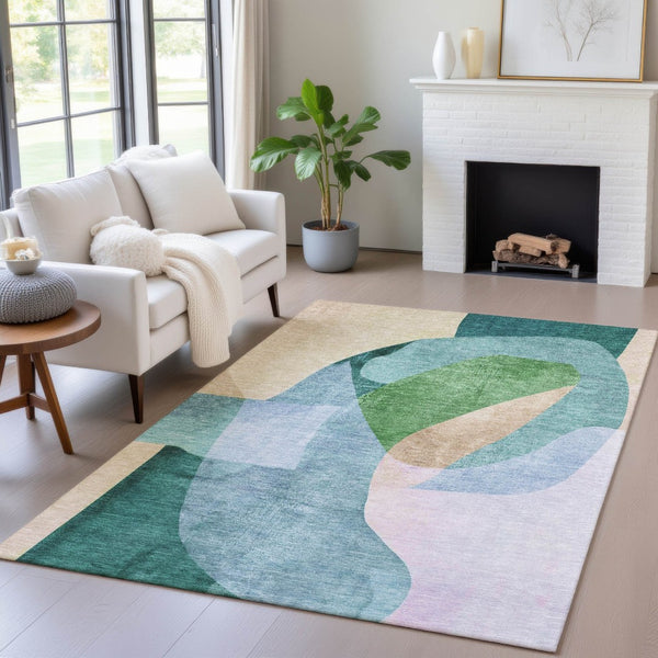 HomeRoots 5' Vibrant Green and Teal Abstract Indoor Outdoor Area Rug – Stylish, Machine Washable, Versatile Decor 5' X 8' 630448