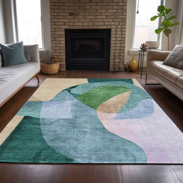 HomeRoots 5' Vibrant Green and Teal Abstract Indoor Outdoor Area Rug – Stylish, Machine Washable, Versatile Decor 5' X 8' 630448