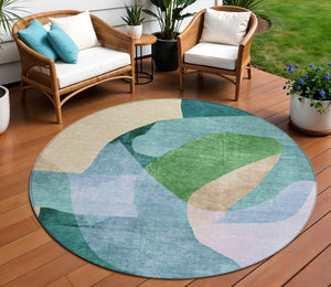HomeRoots 5' Vibrant Green and Teal Abstract Indoor Outdoor Area Rug – Stylish, Machine Washable, Versatile Decor 8' Round 630449