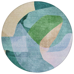 HomeRoots 5' Vibrant Green and Teal Abstract Indoor Outdoor Area Rug – Stylish, Machine Washable, Versatile Decor 8' Round 630449