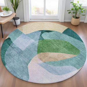 HomeRoots 5' Vibrant Green and Teal Abstract Indoor Outdoor Area Rug – Stylish, Machine Washable, Versatile Decor 8' Round 630449
