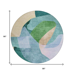 HomeRoots 5' Vibrant Green and Teal Abstract Indoor Outdoor Area Rug – Stylish, Machine Washable, Versatile Decor 8' Round 630449