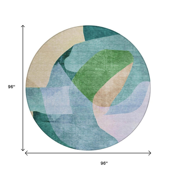 HomeRoots 5' Vibrant Green and Teal Abstract Indoor Outdoor Area Rug – Stylish, Machine Washable, Versatile Decor 8' Round 630449