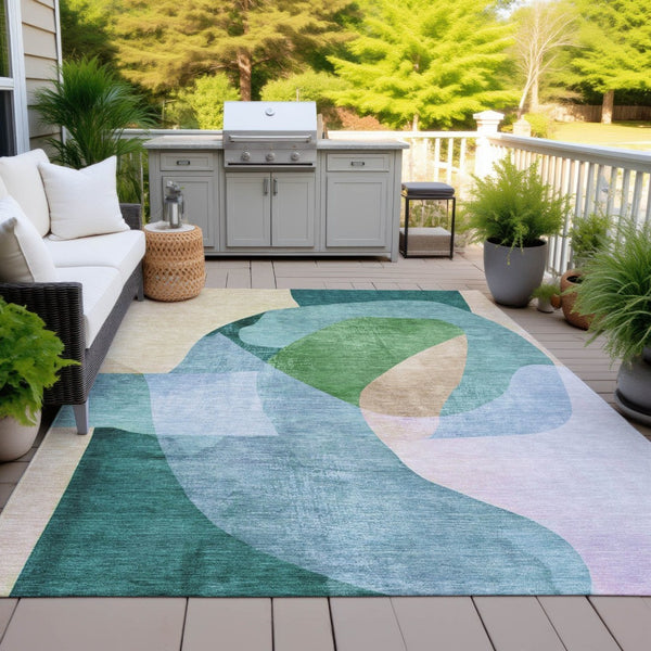 HomeRoots 5' Vibrant Green and Teal Abstract Indoor Outdoor Area Rug – Stylish, Machine Washable, Versatile Decor 8' X 10' 630450