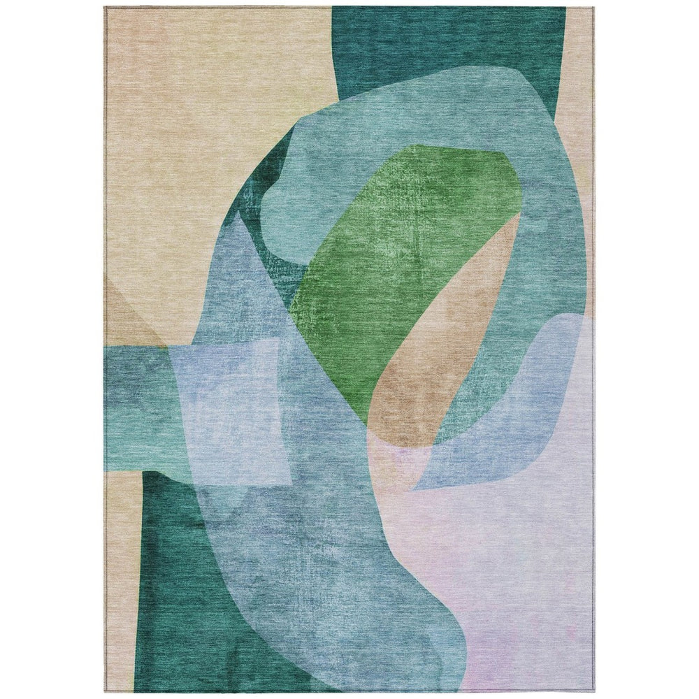 HomeRoots 5' Vibrant Green and Teal Abstract Indoor Outdoor Area Rug – Stylish, Machine Washable, Versatile Decor 8' X 10' 630450