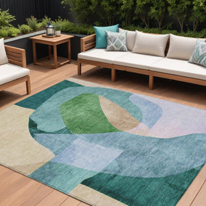 HomeRoots 5' Vibrant Green and Teal Abstract Indoor Outdoor Area Rug – Stylish, Machine Washable, Versatile Decor 9' X 12' 630451