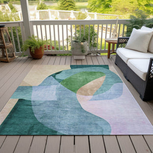 HomeRoots 5' Vibrant Green and Teal Abstract Indoor Outdoor Area Rug – Stylish, Machine Washable, Versatile Decor 9' X 12' 630451