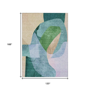 HomeRoots 5' Vibrant Green and Teal Abstract Indoor Outdoor Area Rug – Stylish, Machine Washable, Versatile Decor 10' X 14' 630452
