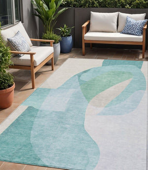 HomeRoots 5' Modern Coastal Aqua and Beige Abstract Area Rug - Washable, Durable, Perfect for Indoor Outdoor Use 5' X 8' 630454
