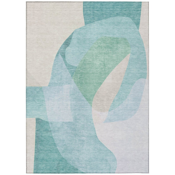 HomeRoots 5' Modern Coastal Aqua and Beige Abstract Area Rug - Washable, Durable, Perfect for Indoor Outdoor Use 5' X 8' 630454