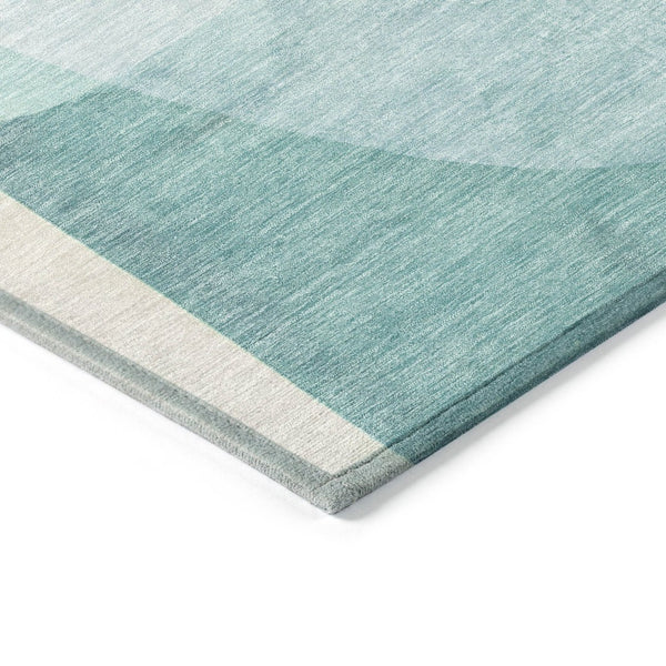 HomeRoots 5' Modern Coastal Aqua and Beige Abstract Area Rug - Washable, Durable, Perfect for Indoor Outdoor Use 8' Round 630455