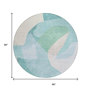 HomeRoots 5' Modern Coastal Aqua and Beige Abstract Area Rug - Washable, Durable, Perfect for Indoor Outdoor Use 8' Round 630455