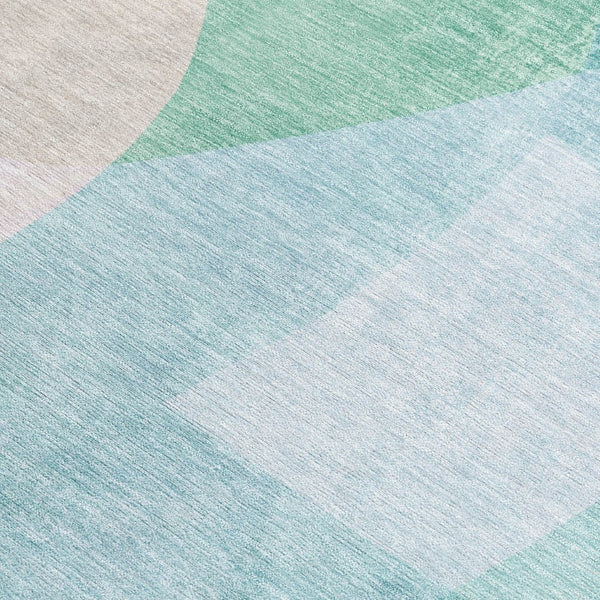 HomeRoots 5' Modern Coastal Aqua and Beige Abstract Area Rug - Washable, Durable, Perfect for Indoor Outdoor Use 8' X 10' 630456