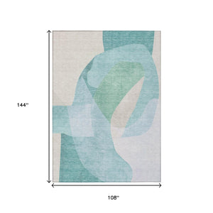 HomeRoots 5' Modern Coastal Aqua and Beige Abstract Area Rug - Washable, Durable, Perfect for Indoor Outdoor Use 9' X 12' 630457