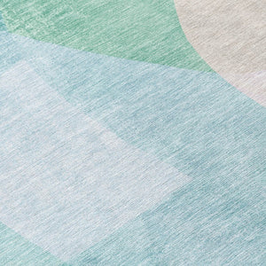 HomeRoots 5' Modern Coastal Aqua and Beige Abstract Area Rug - Washable, Durable, Perfect for Indoor Outdoor Use 9' X 12' 630457