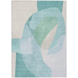 HomeRoots 5' Modern Coastal Aqua and Beige Abstract Area Rug - Washable, Durable, Perfect for Indoor Outdoor Use 10' X 14' 630458