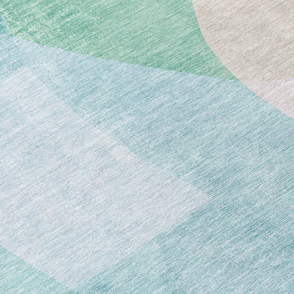 HomeRoots 5' Modern Coastal Aqua and Beige Abstract Area Rug - Washable, Durable, Perfect for Indoor Outdoor Use 10' X 14' 630458
