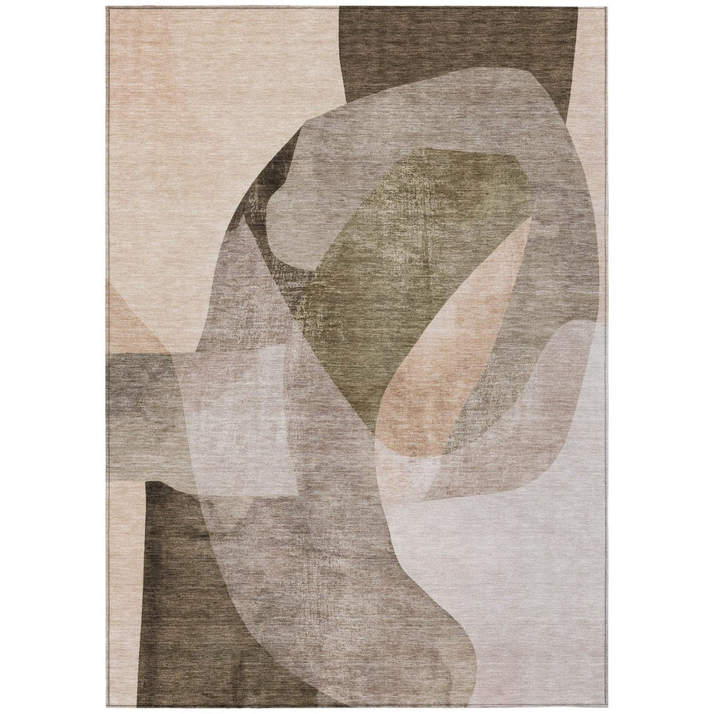 HomeRoots 5' Stylish Taupe and Beige Abstract Rug - Washable, Durable, Indoor/Outdoor Versatile Design for Any Space 5' X 8' 630460