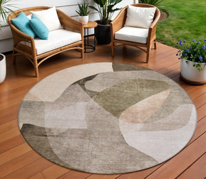 HomeRoots 5' Stylish Taupe and Beige Abstract Rug - Washable, Durable, Indoor/Outdoor Versatile Design for Any Space 8' Round 630461
