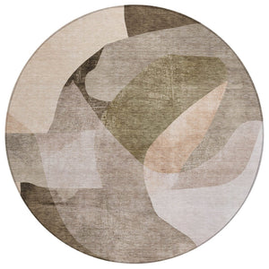 HomeRoots 5' Stylish Taupe and Beige Abstract Rug - Washable, Durable, Indoor/Outdoor Versatile Design for Any Space 8' Round 630461