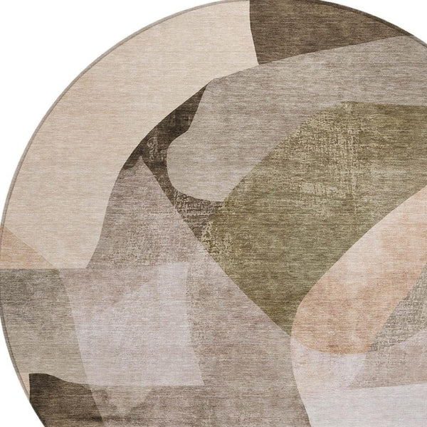 HomeRoots 5' Stylish Taupe and Beige Abstract Rug - Washable, Durable, Indoor/Outdoor Versatile Design for Any Space 8' Round 630461