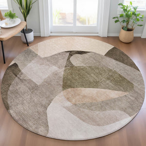 HomeRoots 5' Stylish Taupe and Beige Abstract Rug - Washable, Durable, Indoor/Outdoor Versatile Design for Any Space 8' Round 630461