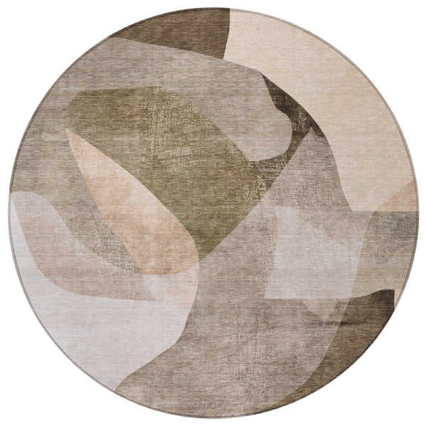 HomeRoots 5' Stylish Taupe and Beige Abstract Rug - Washable, Durable, Indoor/Outdoor Versatile Design for Any Space 8' Round 630461