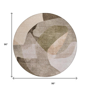 HomeRoots 5' Stylish Taupe and Beige Abstract Rug - Washable, Durable, Indoor/Outdoor Versatile Design for Any Space 8' Round 630461