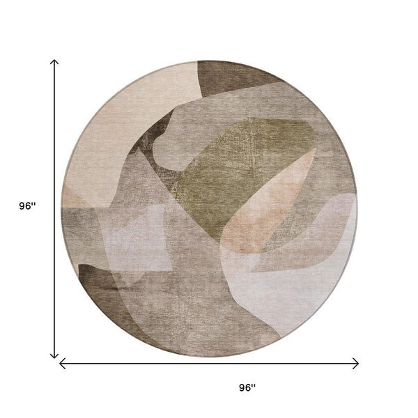 HomeRoots 5' Stylish Taupe and Beige Abstract Rug - Washable, Durable, Indoor/Outdoor Versatile Design for Any Space 8' Round 630461