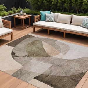 HomeRoots 5' Stylish Taupe and Beige Abstract Rug - Washable, Durable, Indoor/Outdoor Versatile Design for Any Space 9' X 12' 630463