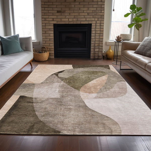 HomeRoots 5' Stylish Taupe and Beige Abstract Rug - Washable, Durable, Indoor/Outdoor Versatile Design for Any Space 9' X 12' 630463