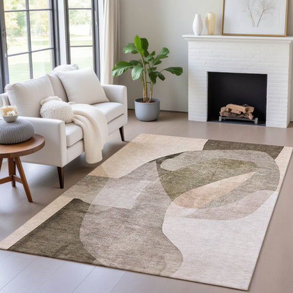 HomeRoots 5' Stylish Taupe and Beige Abstract Rug - Washable, Durable, Indoor/Outdoor Versatile Design for Any Space 10' X 14' 630464