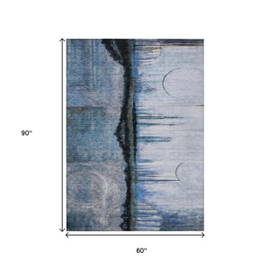 HomeRoots 5' Abstract Blue and Charcoal Washable Area Rug - Durable, Stylish Design for Indoor and Outdoor Spaces 5' X 8' 630466