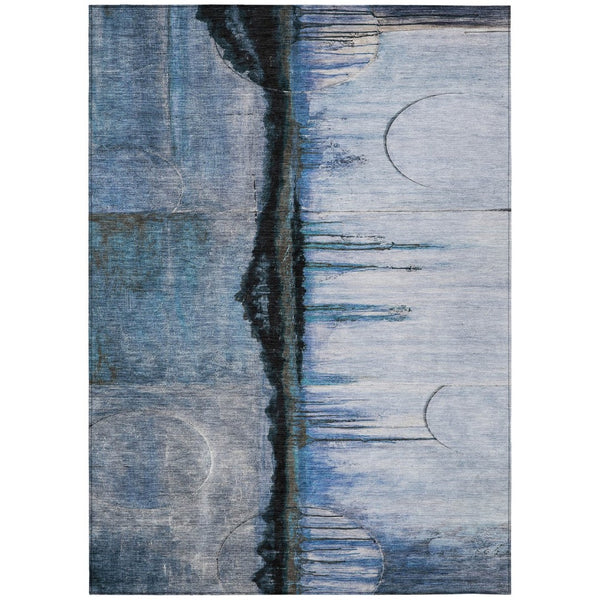 HomeRoots 5' Abstract Blue and Charcoal Washable Area Rug - Durable, Stylish Design for Indoor and Outdoor Spaces 5' X 8' 630466