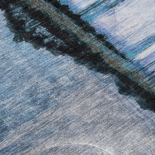 HomeRoots 5' Abstract Blue and Charcoal Washable Area Rug - Durable, Stylish Design for Indoor and Outdoor Spaces 5' X 8' 630466