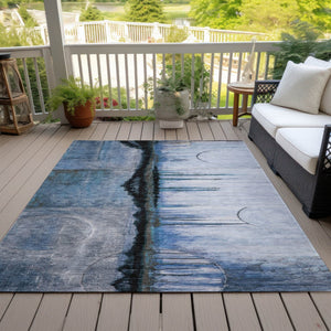 HomeRoots 5' Abstract Blue and Charcoal Washable Area Rug - Durable, Stylish Design for Indoor and Outdoor Spaces 5' X 8' 630466
