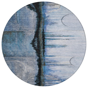 HomeRoots 5' Abstract Blue and Charcoal Washable Area Rug - Durable, Stylish Design for Indoor and Outdoor Spaces 8' Round 630467