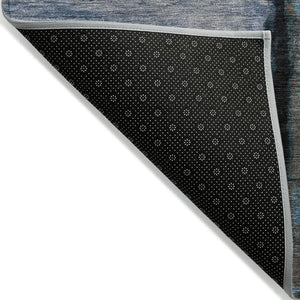 HomeRoots 5' Abstract Blue and Charcoal Washable Area Rug - Durable, Stylish Design for Indoor and Outdoor Spaces 8' Round 630467
