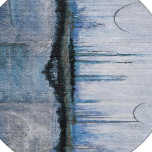 HomeRoots 5' Abstract Blue and Charcoal Washable Area Rug - Durable, Stylish Design for Indoor and Outdoor Spaces 8' Round 630467