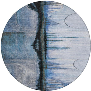 HomeRoots 5' Abstract Blue and Charcoal Washable Area Rug - Durable, Stylish Design for Indoor and Outdoor Spaces 8' Round 630467