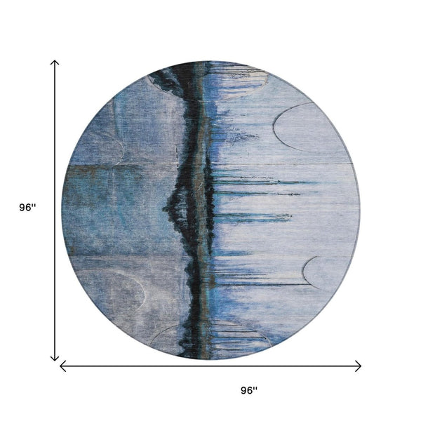 HomeRoots 5' Abstract Blue and Charcoal Washable Area Rug - Durable, Stylish Design for Indoor and Outdoor Spaces 8' Round 630467
