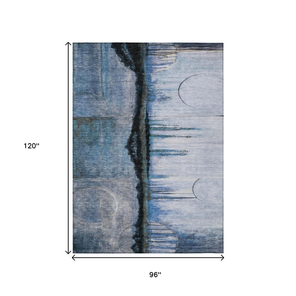 HomeRoots 5' Abstract Blue and Charcoal Washable Area Rug - Durable, Stylish Design for Indoor and Outdoor Spaces 8' X 10' 630468
