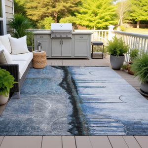 HomeRoots 5' Abstract Blue and Charcoal Washable Area Rug - Durable, Stylish Design for Indoor and Outdoor Spaces 8' X 10' 630468